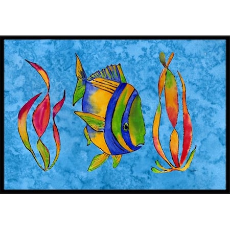 Carolines Treasures 8713MAT Troical Fish And Seaweed On Blue Indoor & Outdoor Mat; 18 x 27 in. 8713MAT